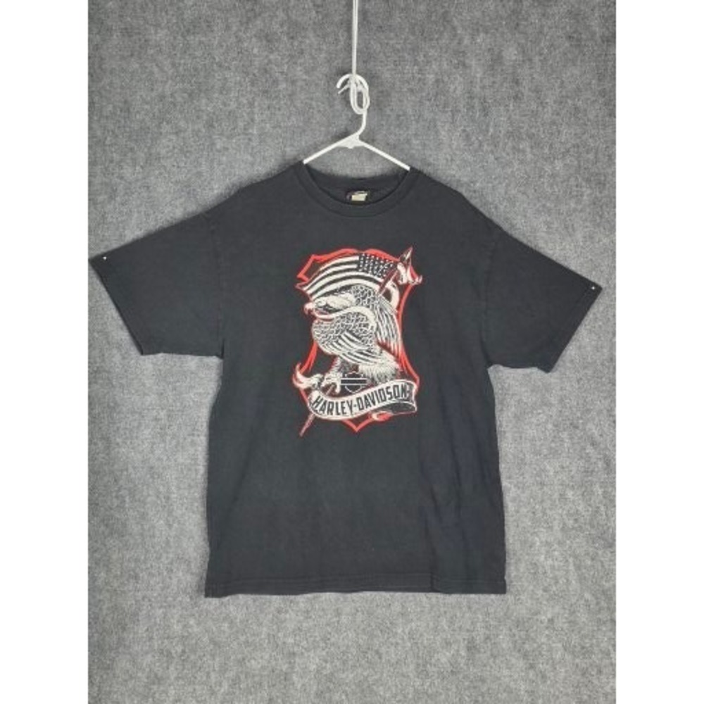 VTG Harley Davidson Mens American Eagle Graphic T Shirt Black X Sz L Corinth Tx